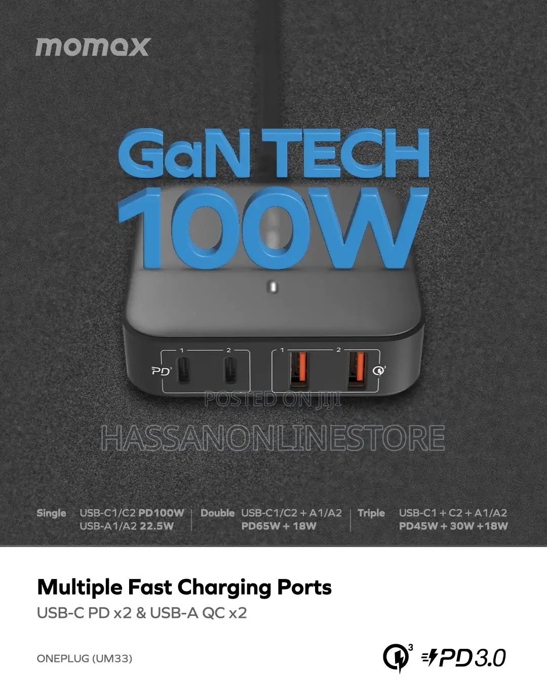 Momax ONEPLUG 100W 4-Port Gan Desktop Charger (UM33)