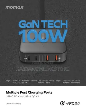 Momax ONEPLUG 100W 4-Port Gan Desktop Charger (UM33)