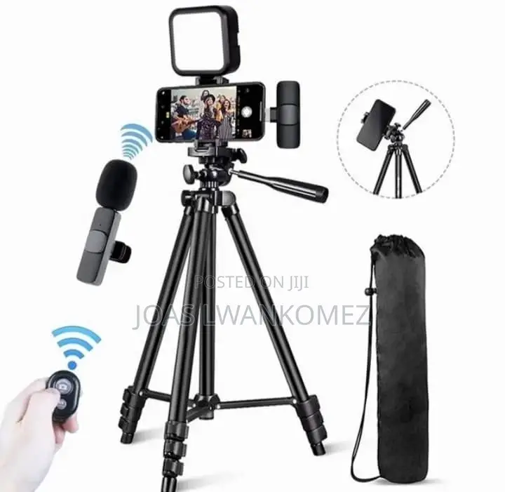 Phone Tripod Stand With Light and Wireless Mic