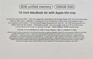 New Laptop Apple MacBook Air 2024 M3 13-Inch 8GB SSD 256GB