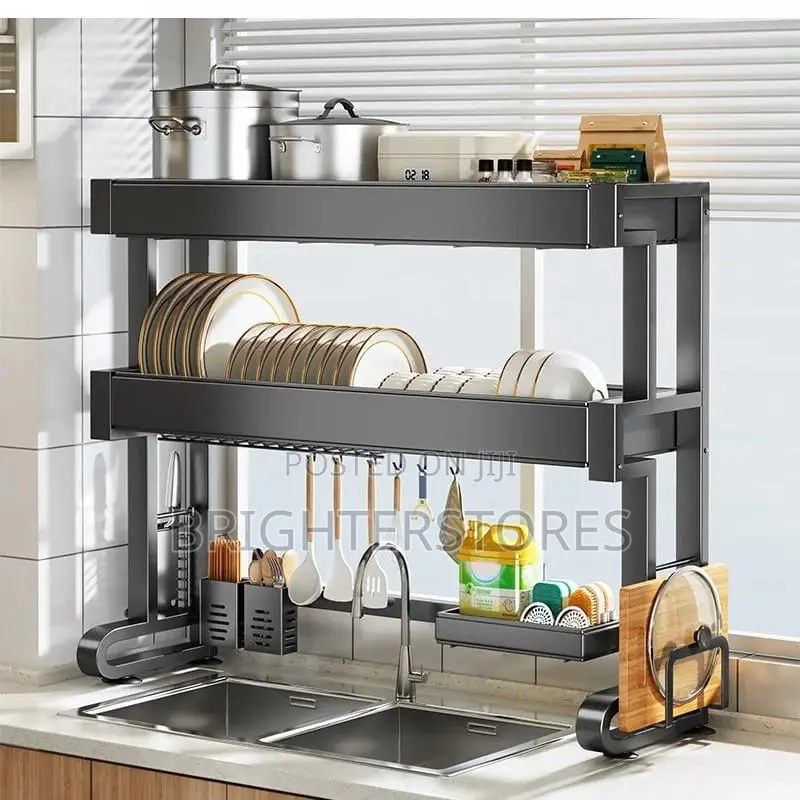 2 Tier Dish Rack Over Sink With Multiple Baskets Utensil