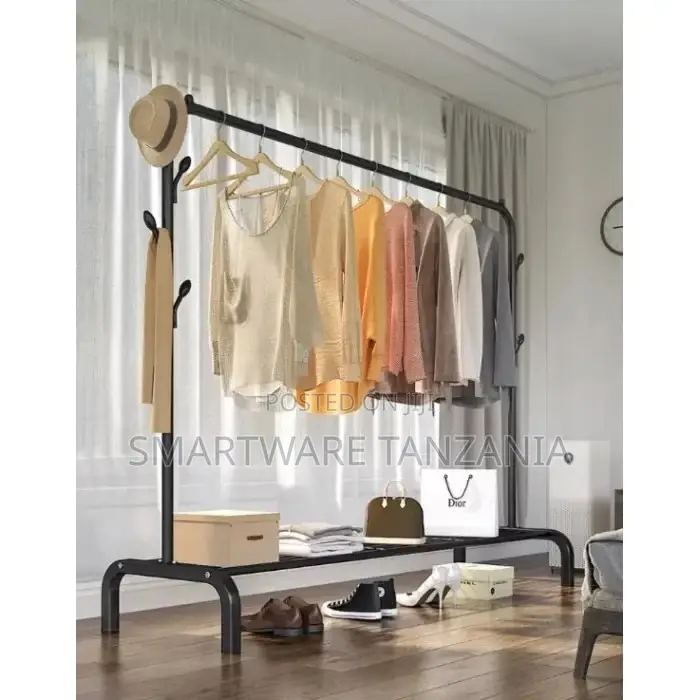 Double Garment Rack Rolling Rack for Indoor Bedroom Portable