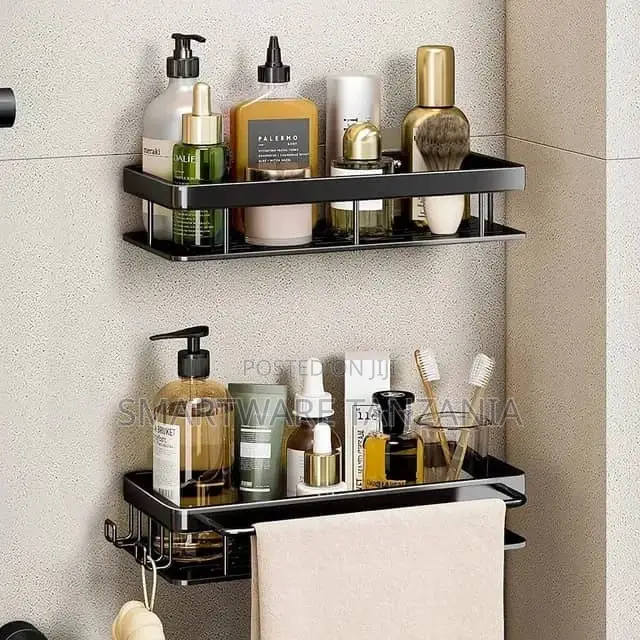 Organizer Rack Self Adhesive Black Bathroom Shelves Basket
