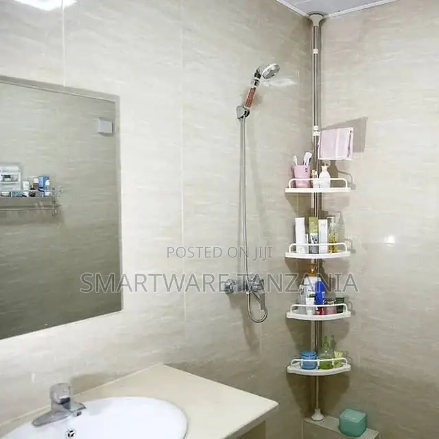Shower Corner Rack Bathroom Shelf Stand With Towel Bar