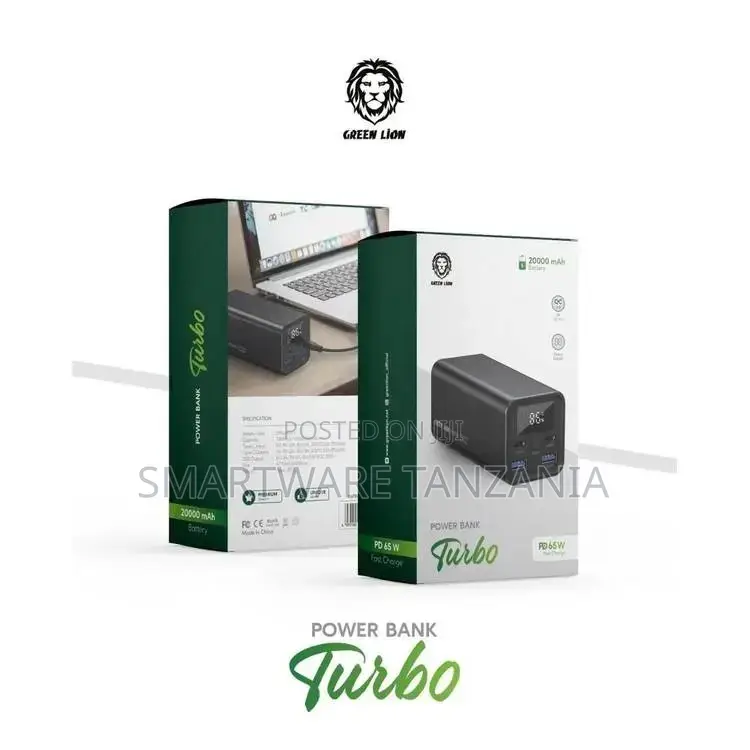 Green Lion Turbo Power Bank PD 65W 20000 Mah – Black