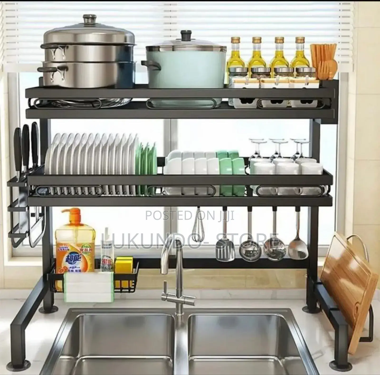 Double Layer Dish Rack Ni Chuma Inabeba Vyombo Vingi *