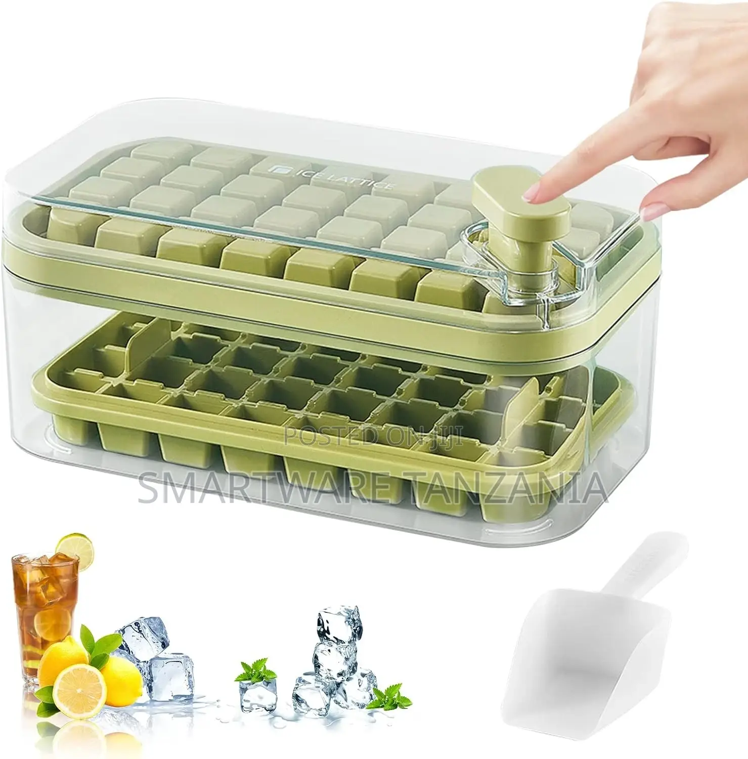 Ice Cube Tray With Lid And Bin For Freezer One-key Deicing
