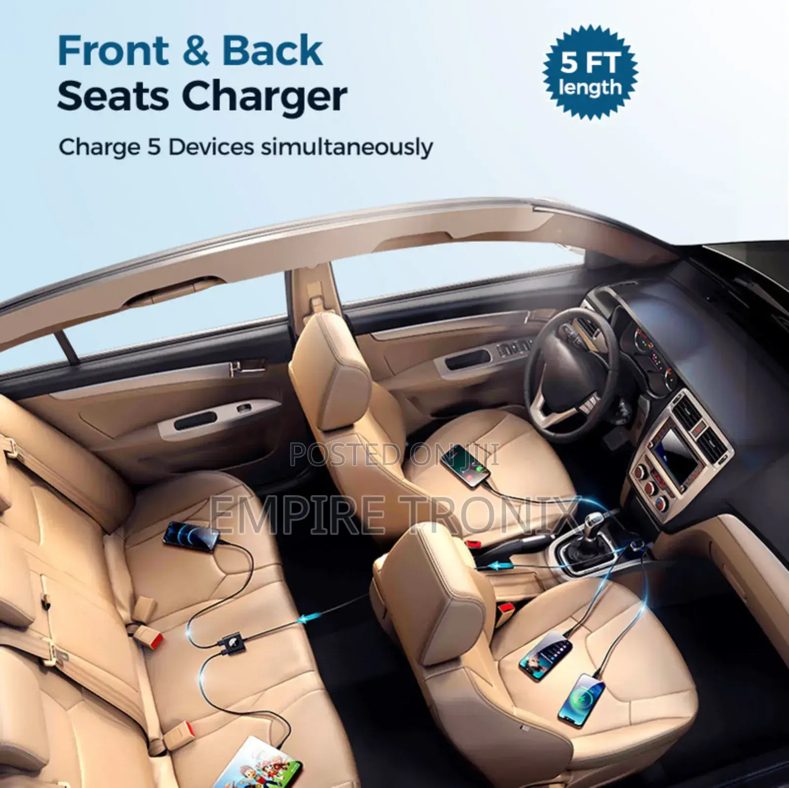 JR-CL05 5 Multi-Port (2 PD + 3 QC3.0) Fast Car Charger