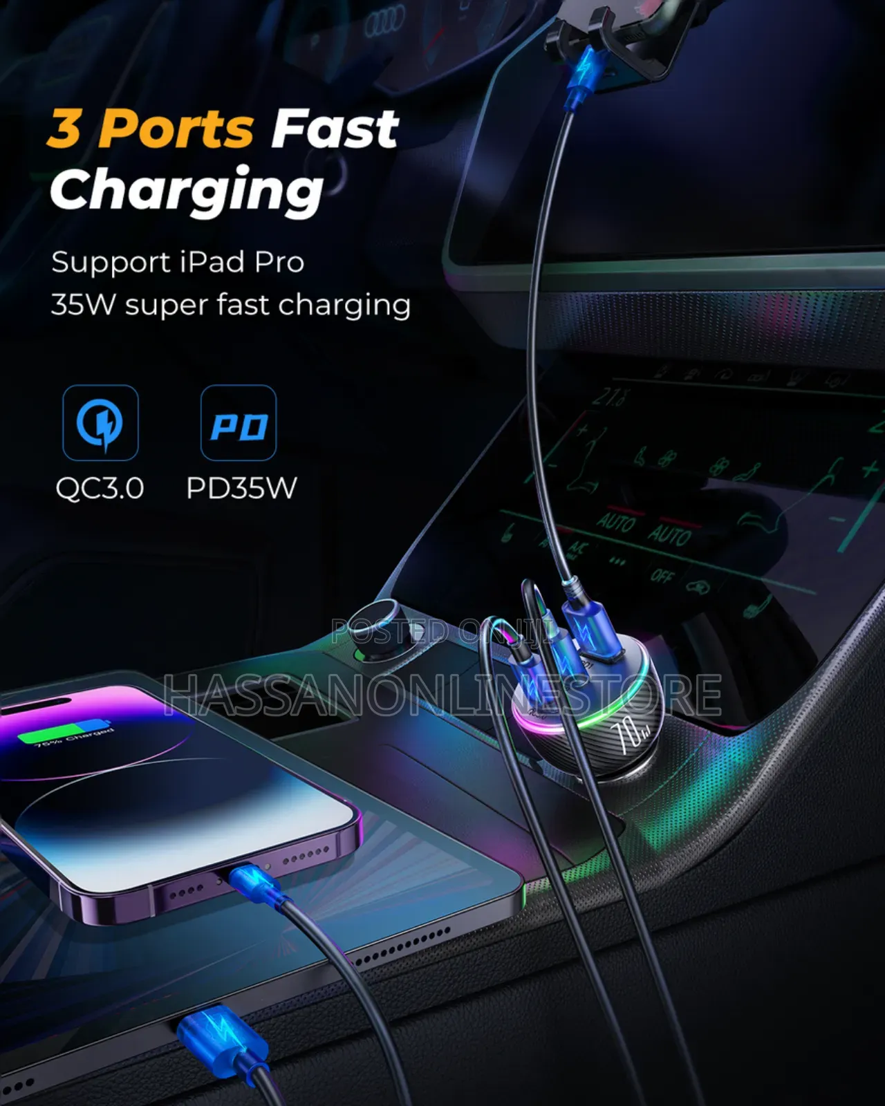Joyroom JR-CL26 70W 3-port (2PD+1USB) Car Charger