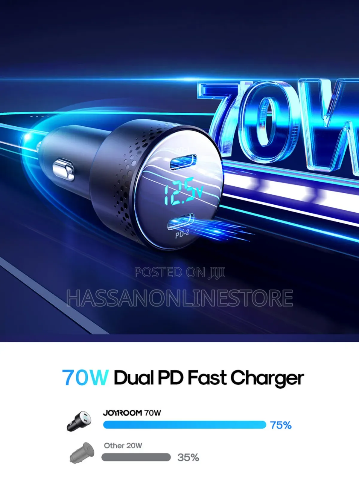 Joyroom JR-CCD02 70W Dualport Digital Display Car Charger