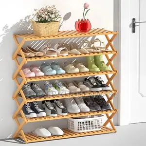 Photo - Portable Folding Multi-Layer Bamboo Shoe Rack