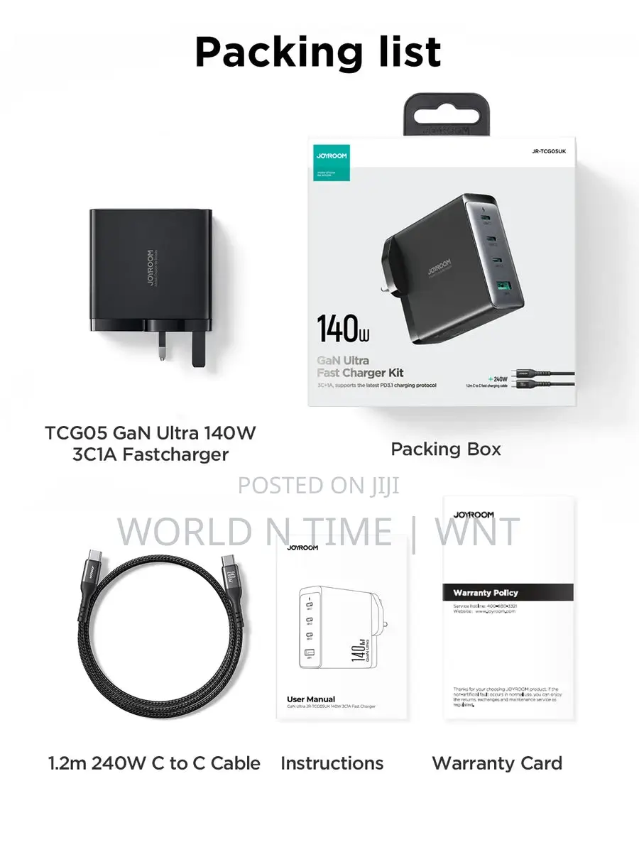 Joyroom TCG05UK 140w Gan Ultra Fast Charger Kit With 240w
