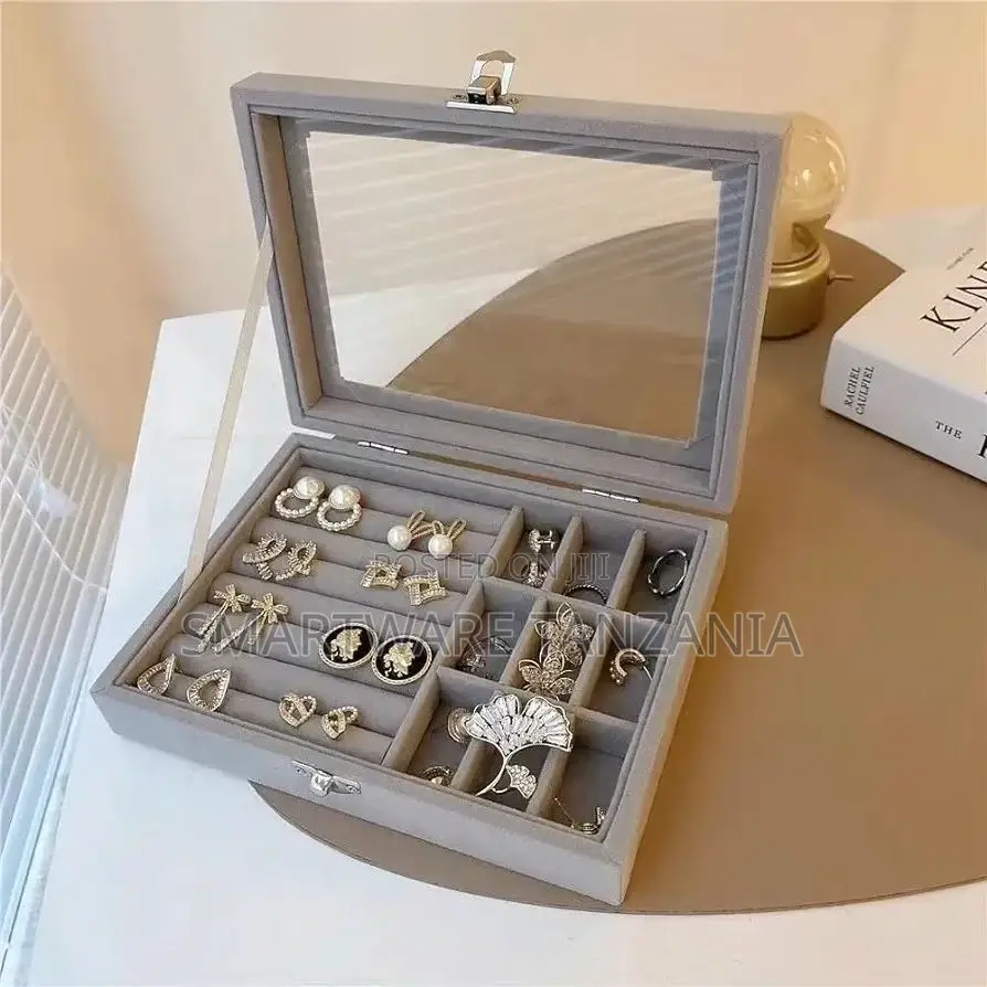 Jewellery Organiser Box Velvet Clear Lid Jewelry Organizer