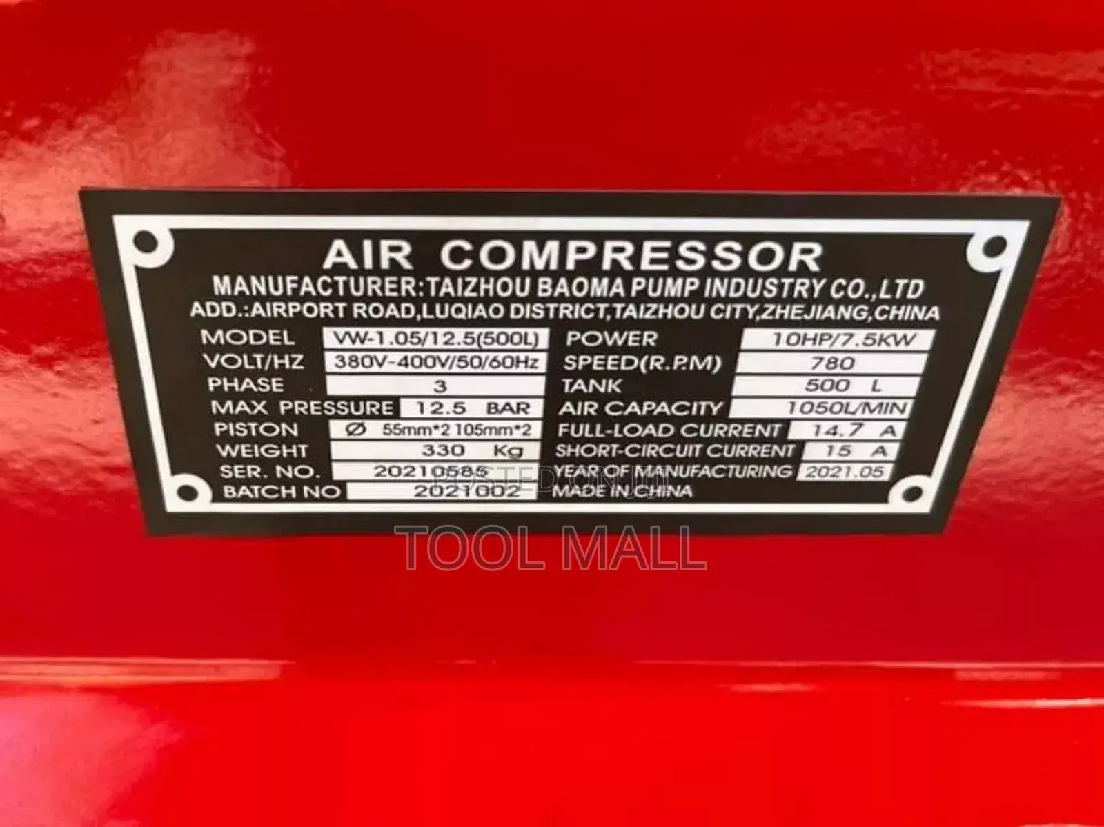 Meiyi Air Compressor Vw-1.05/2.5 (500l)