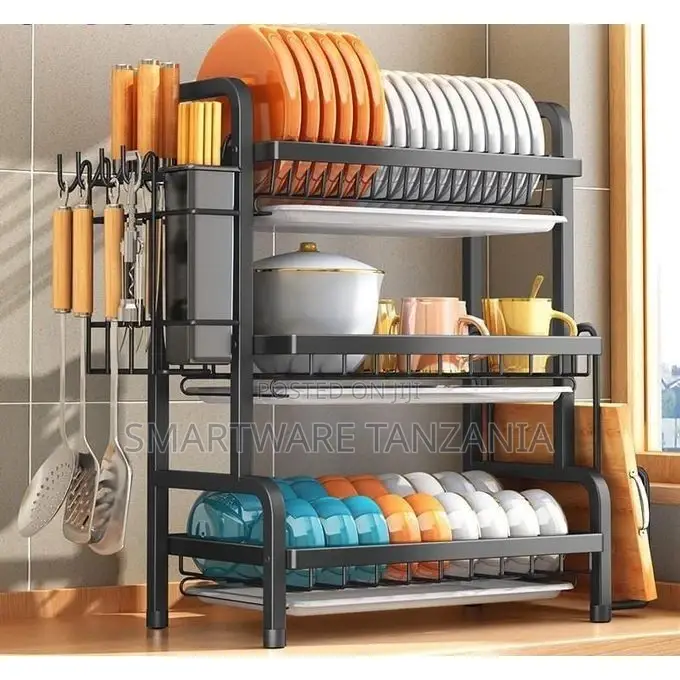 High Quality Duty 3 Tier Dish Rack With Cutlery Holder
