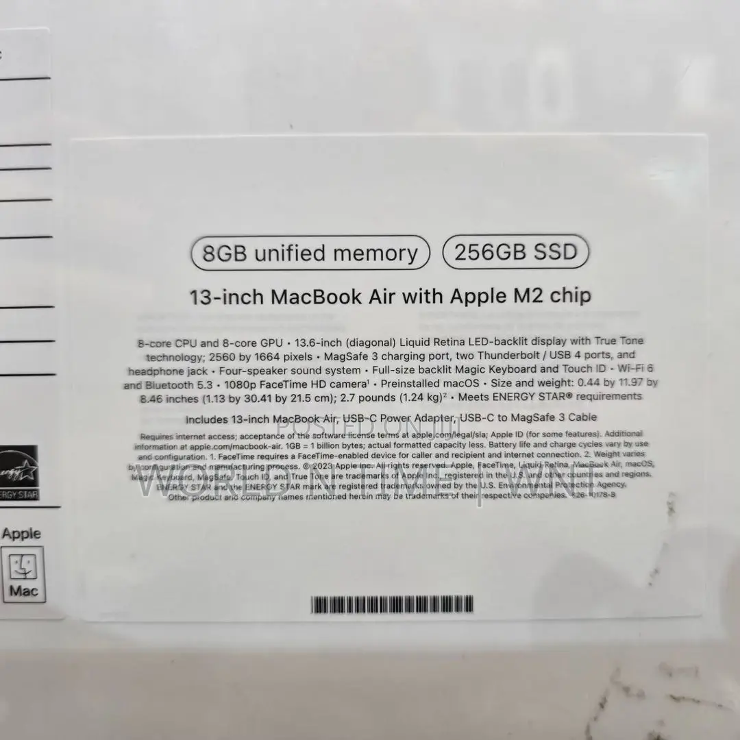 New Laptop Apple MacBook Air 2023 M2 8GB Apple M2 SSD 256GB