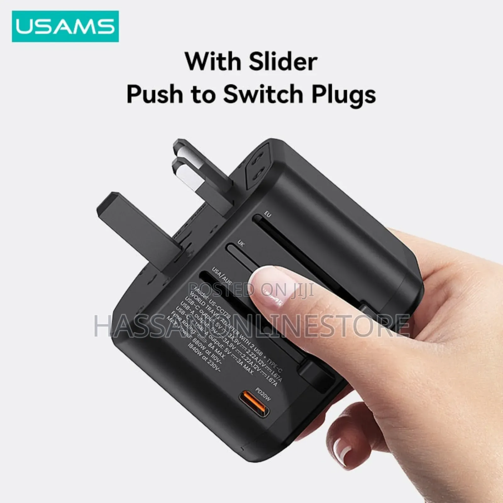 Usams CC179 Universal Travel Adapter 20w 2xusba + USBC 20wpd