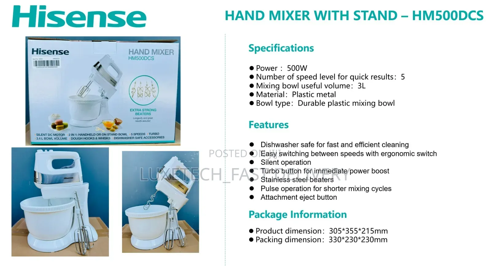 Hisense Hand Mixer 500W With Bowl