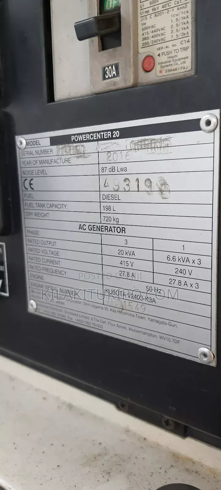 Kubota Japan Generator Powercenter 20kva