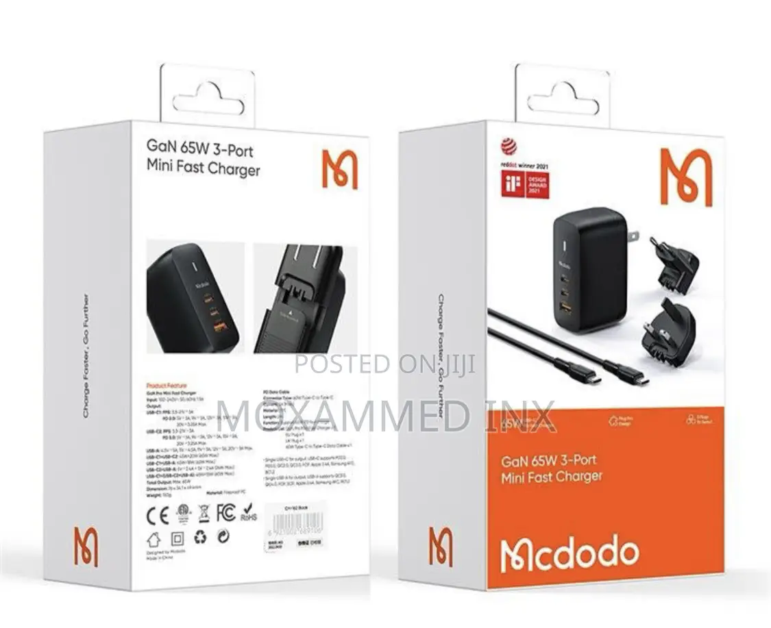 McDodo CH-8442 65w Gan Mini Fast Charger USBA + 2xusbc