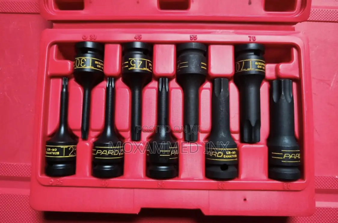 TEMO 9 Pc Spline 12 Point 3 Inch Long Black Impact Bit Sock