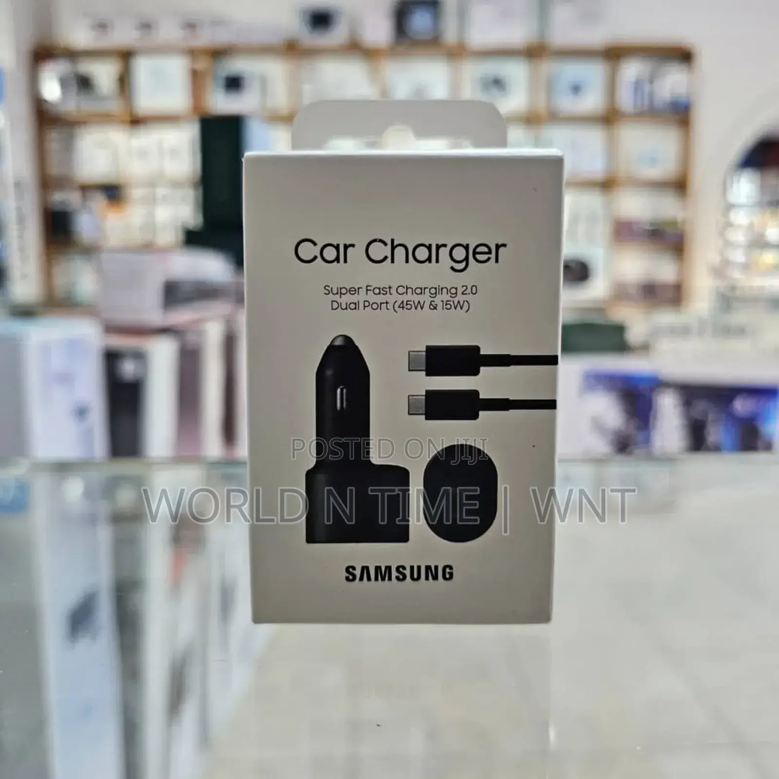 Samsung Car Charger Dual Port 45w USBC and 15w USBA.