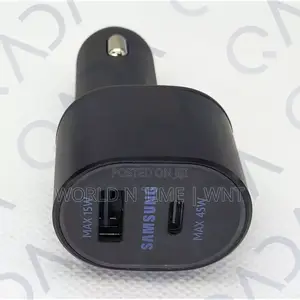 Samsung Car Charger Dual Port 45w USBC and 15w USBA.