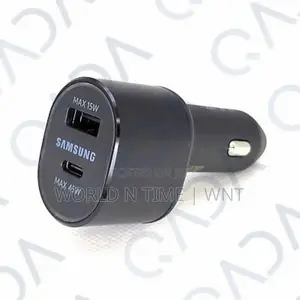 Samsung Car Charger Dual Port 45w USBC and 15w USBA.