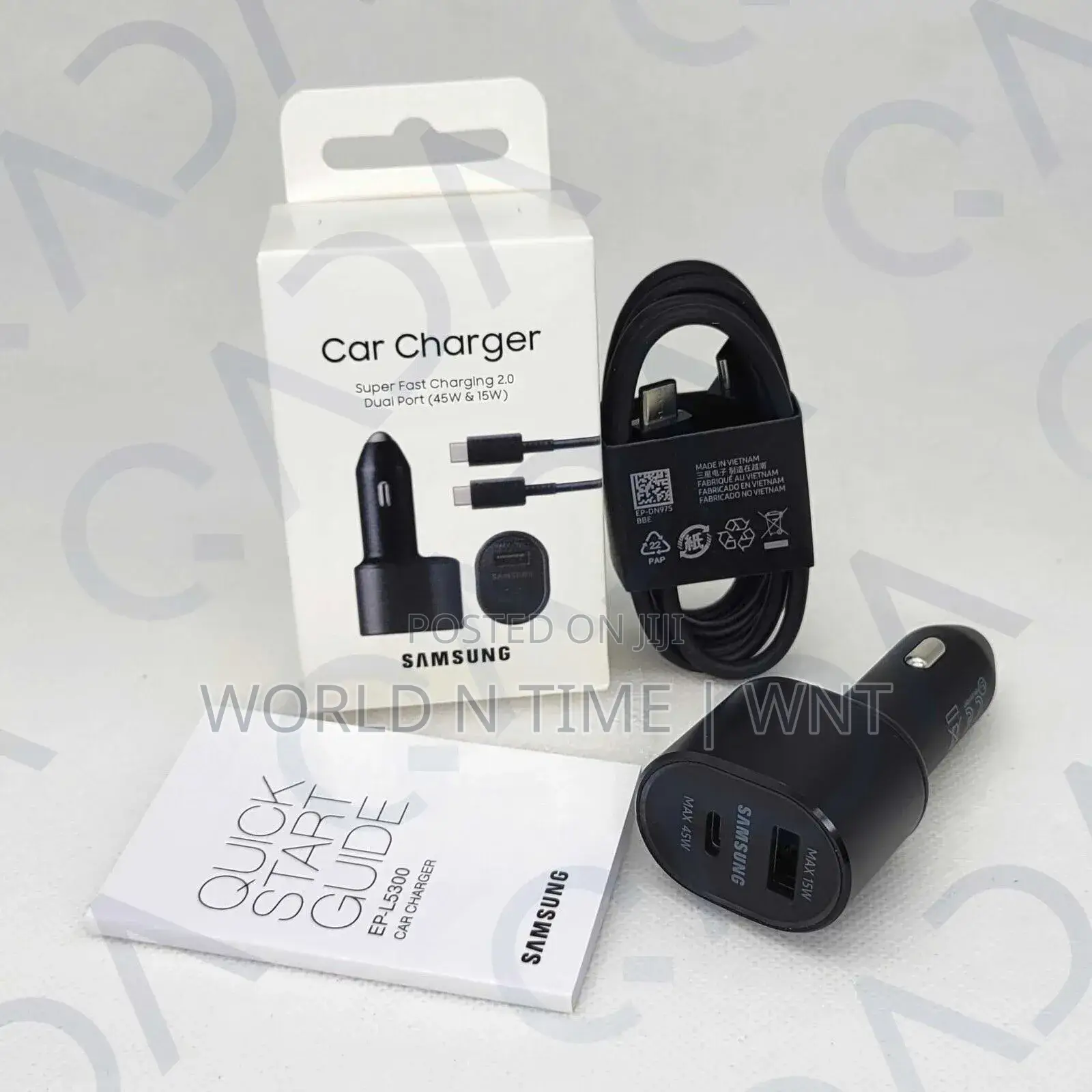 Samsung Car Charger Dual Port 45w USBC and 15w USBA.