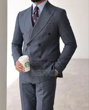 Six Buttons Grey Strips Suits | Suti Za Kiume