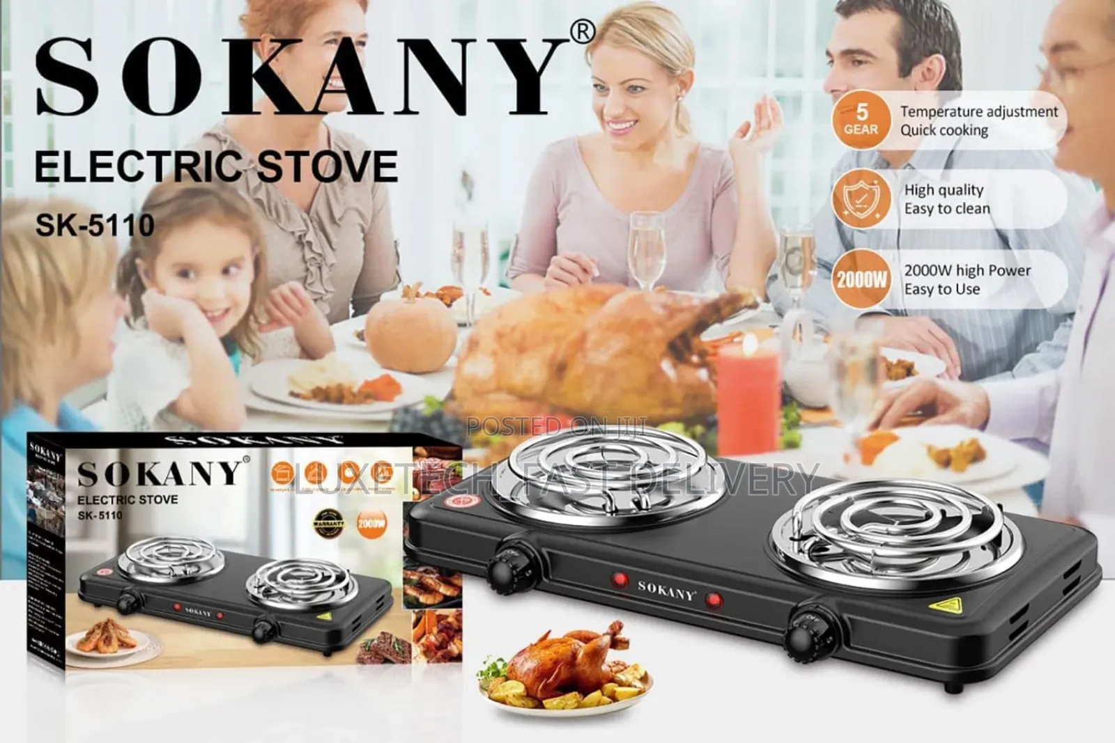 Sokany Electric Hotplate 2 Burners 2000 Watts