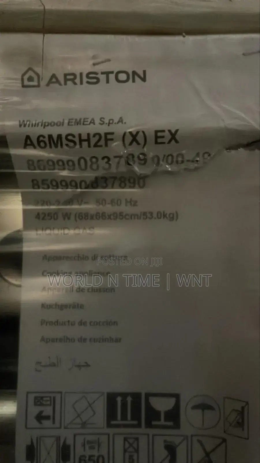 ARISTON 60x60cm Cooker 3gas Burners 1electric Plate A6MSH2F