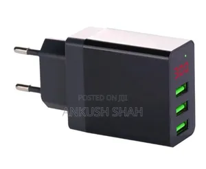 Digital Led Realtime Display 3 Usb Slots Charger Adapter
