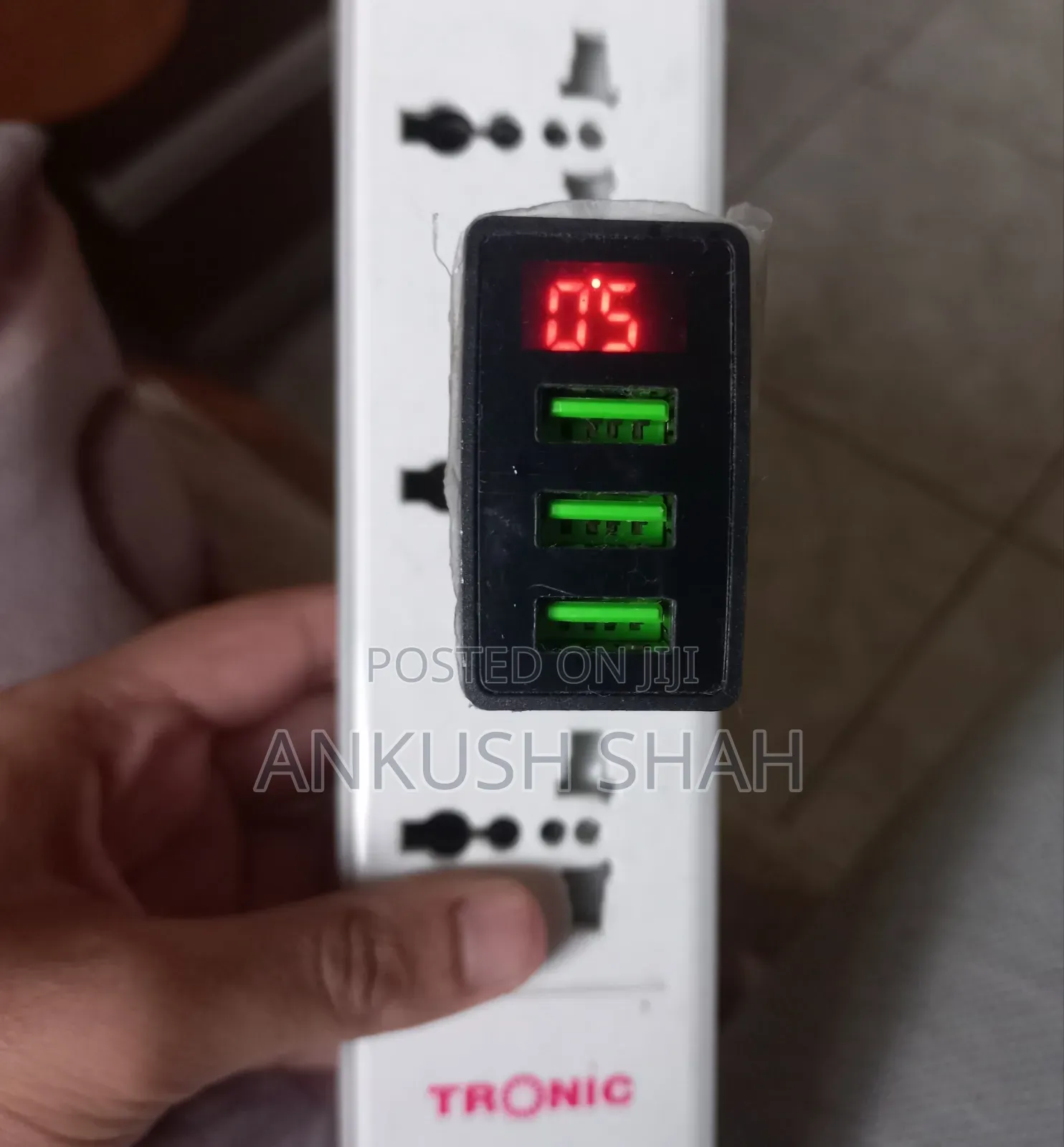 Digital Led Realtime Display 3 Usb Slots Charger Adapter