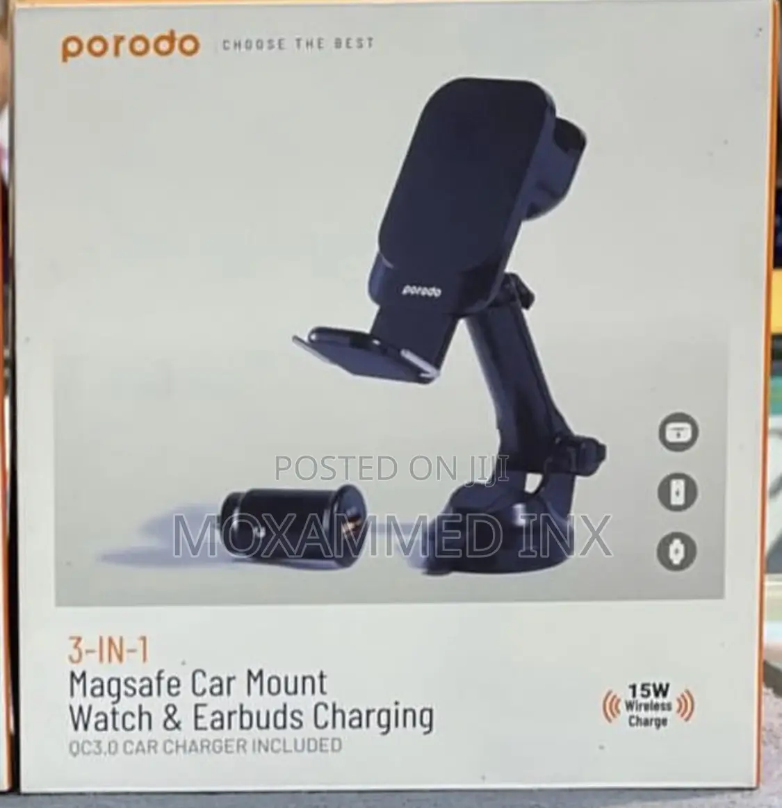 Porodo 3-in-1 Magsafe Car Mount Watch Tarbuds Charging