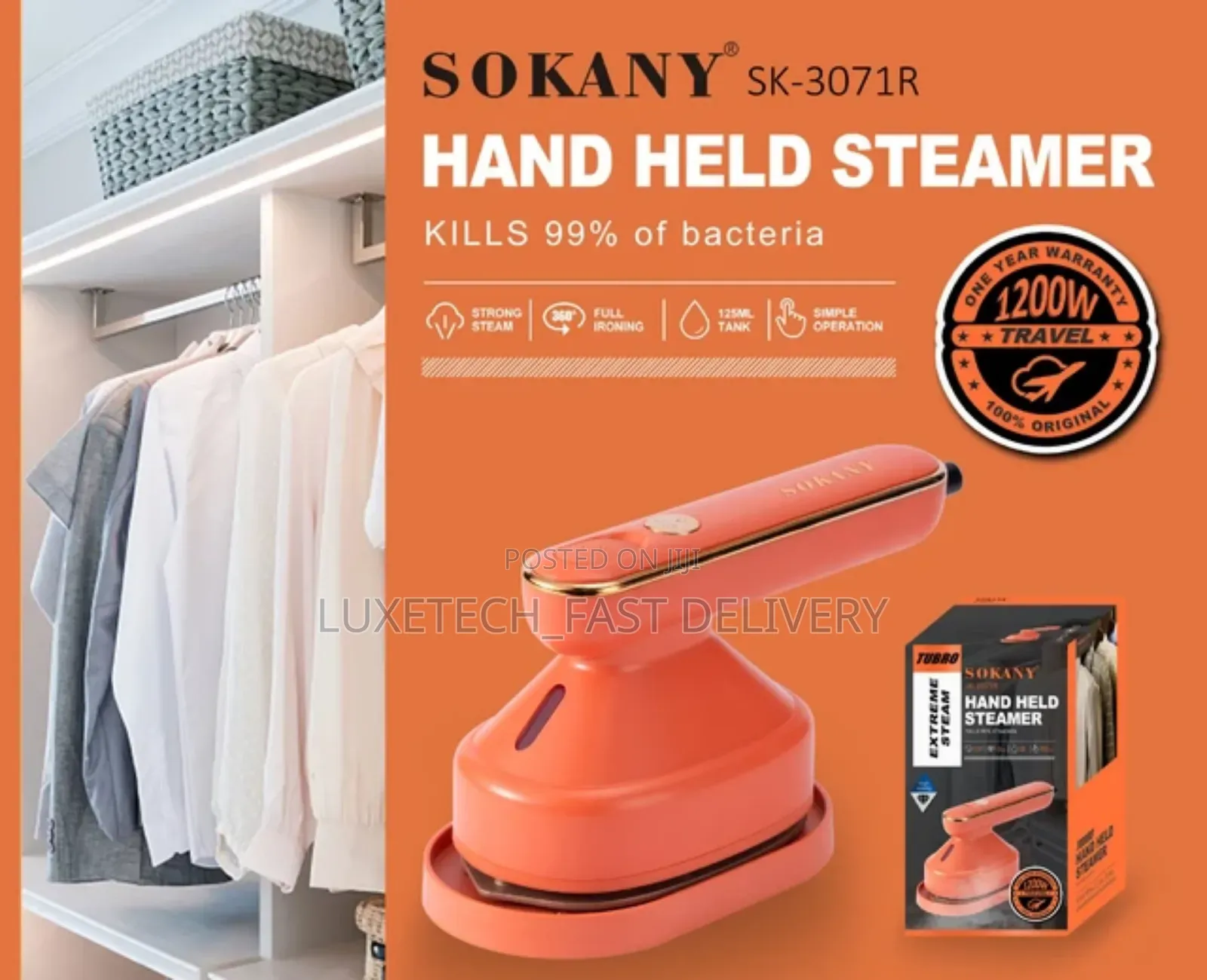 SOKANY SK-3071R 1200W Vertical Steam Travel Iron