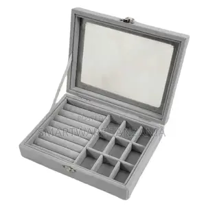 Jewellery Organiser Box Velvet Clear Lid Jewelry Organizer