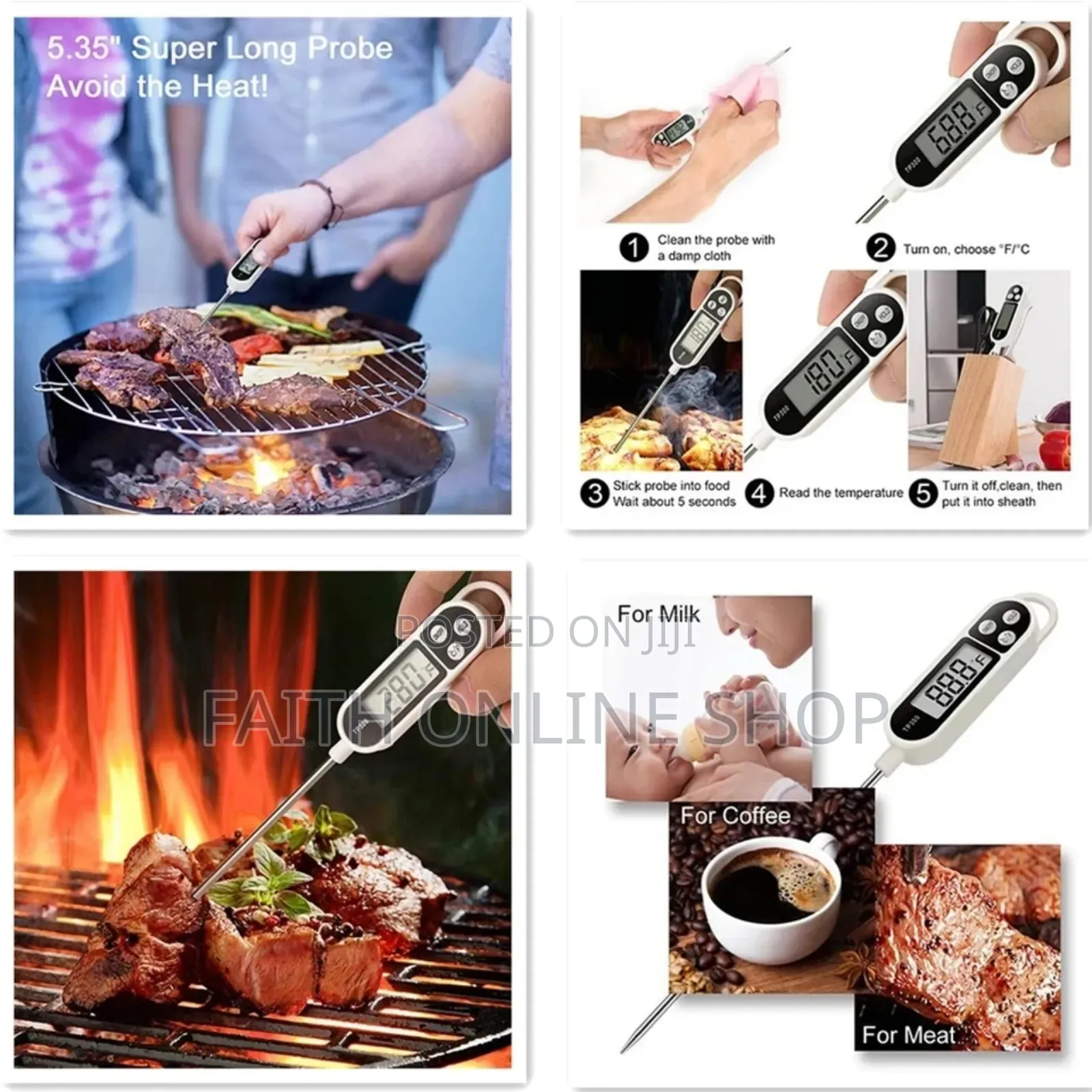 TP300 Meat Kitchen Oil Temperature Gauge Food Probe BBQ