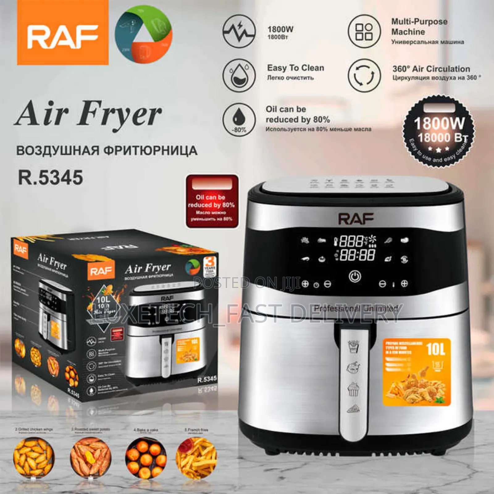 RAF 10L LED Touch Multifunction Instant Oven Smart Air Fryer