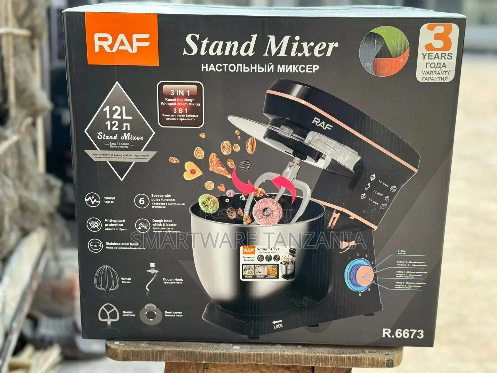 12 Liter Kitchen RAF Stand Mixer 3×1, Black, 1800 WATT
