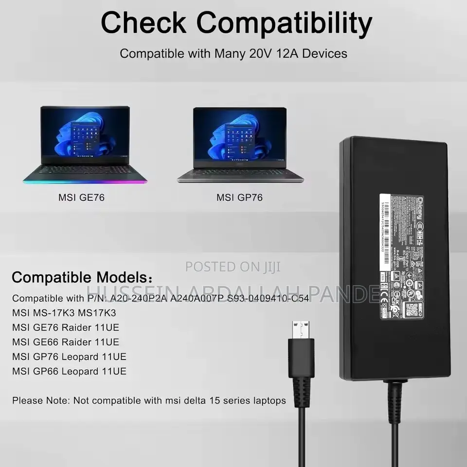 Msi 20v/12a 240W Laptop Adapter