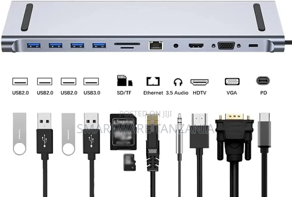 USB C To 14 In 1 HUB Dock VGA, RJ45, USB 3.0 Port TF/SD Slot