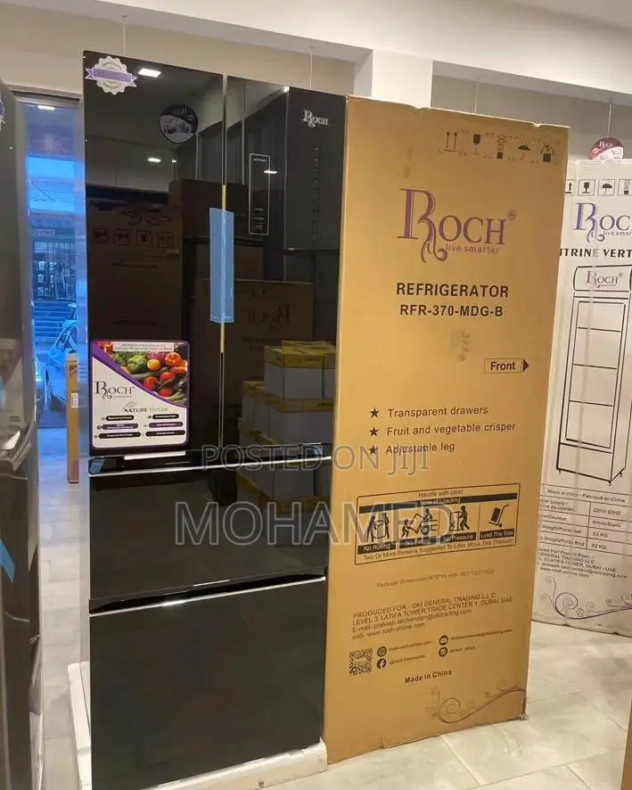 Roch Fridge/Friji 370L With Black Glass