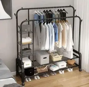 Clothes Rail Metal Double Garment Rack Hanging Rod Stand