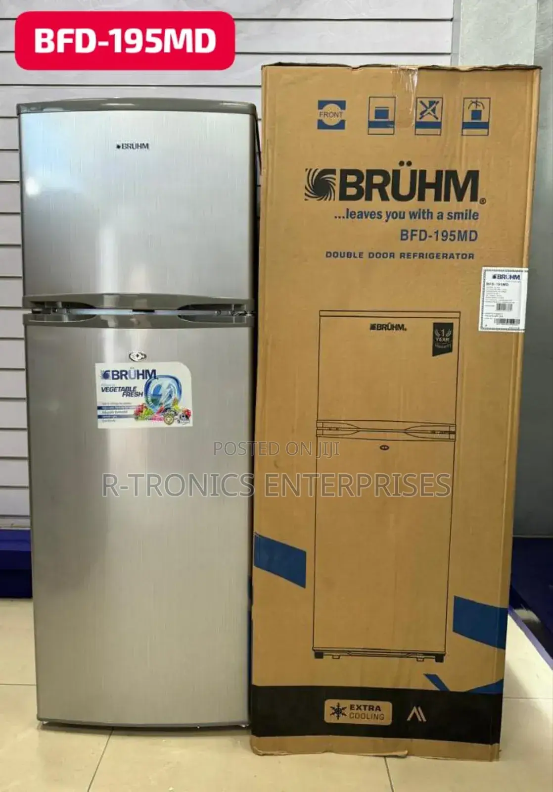 Brühm Double Door Refrigerator BFD-195md (Silver)