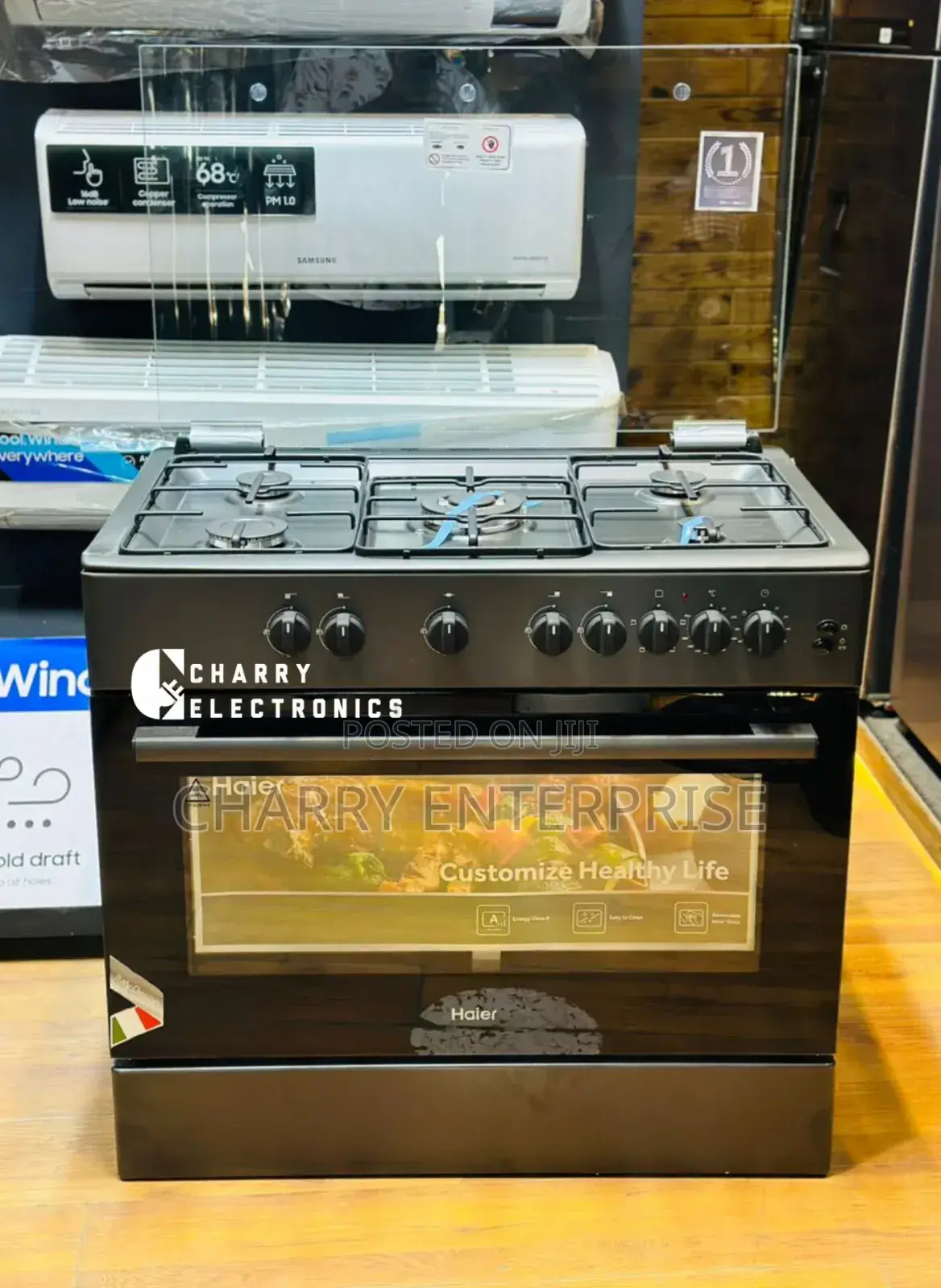 Haier Cooker 5 Gas Burners + Electric Oven 
90×60cm