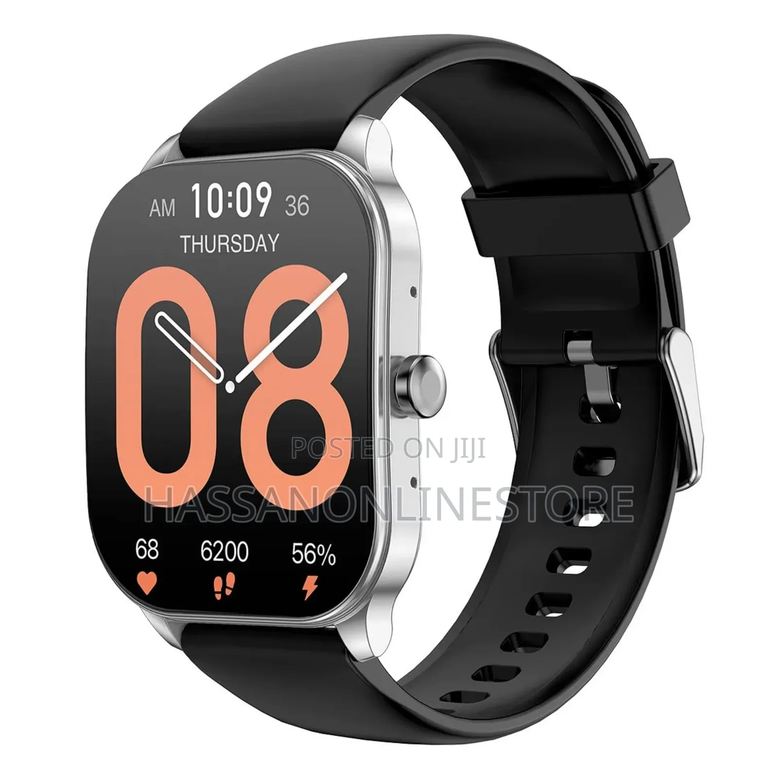 Amazfit Pop3s Smart Watch Silver Case Black Belt