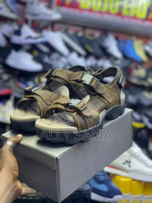 Mens Open Shoes Brown Material Leather