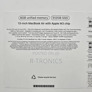 New Laptop Apple MacBook Air 2024 M3 13-inch 8GB Apple M3 SSD 512GB