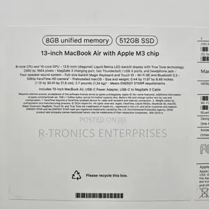 New Laptop Apple MacBook Air 2024 M3 13-inch 8GB Apple M3 SSD 512GB